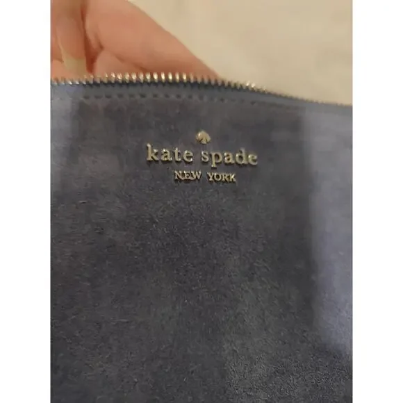 Kate Spade Leila Blue Suede Leather Crossbody Purse Bag Handbag Blueberry